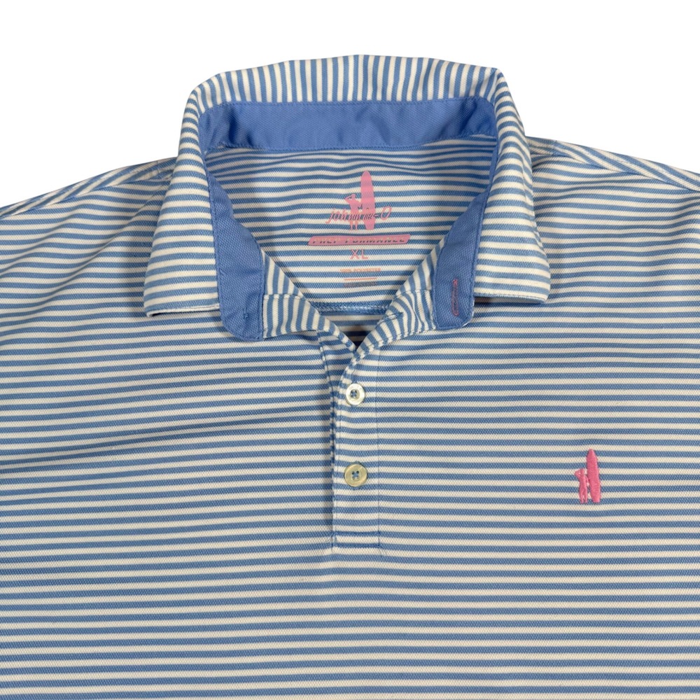 Johnnie-O Prep-formance Polo Shirt Mens XL Blue White Stripe Pink Golf Stretch